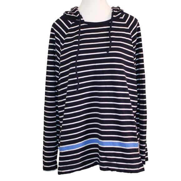 Women's Talbots Navy & White Striped Tunic Hoody w/pockets  sz L - Picture 1 of 6